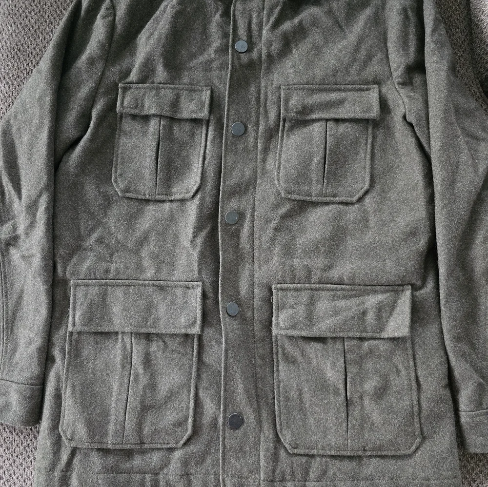 Banana Republic Green Wool Blend Winter Jacket Men Coat Hoodie Green Rare Heavy - Picture 3 of 16